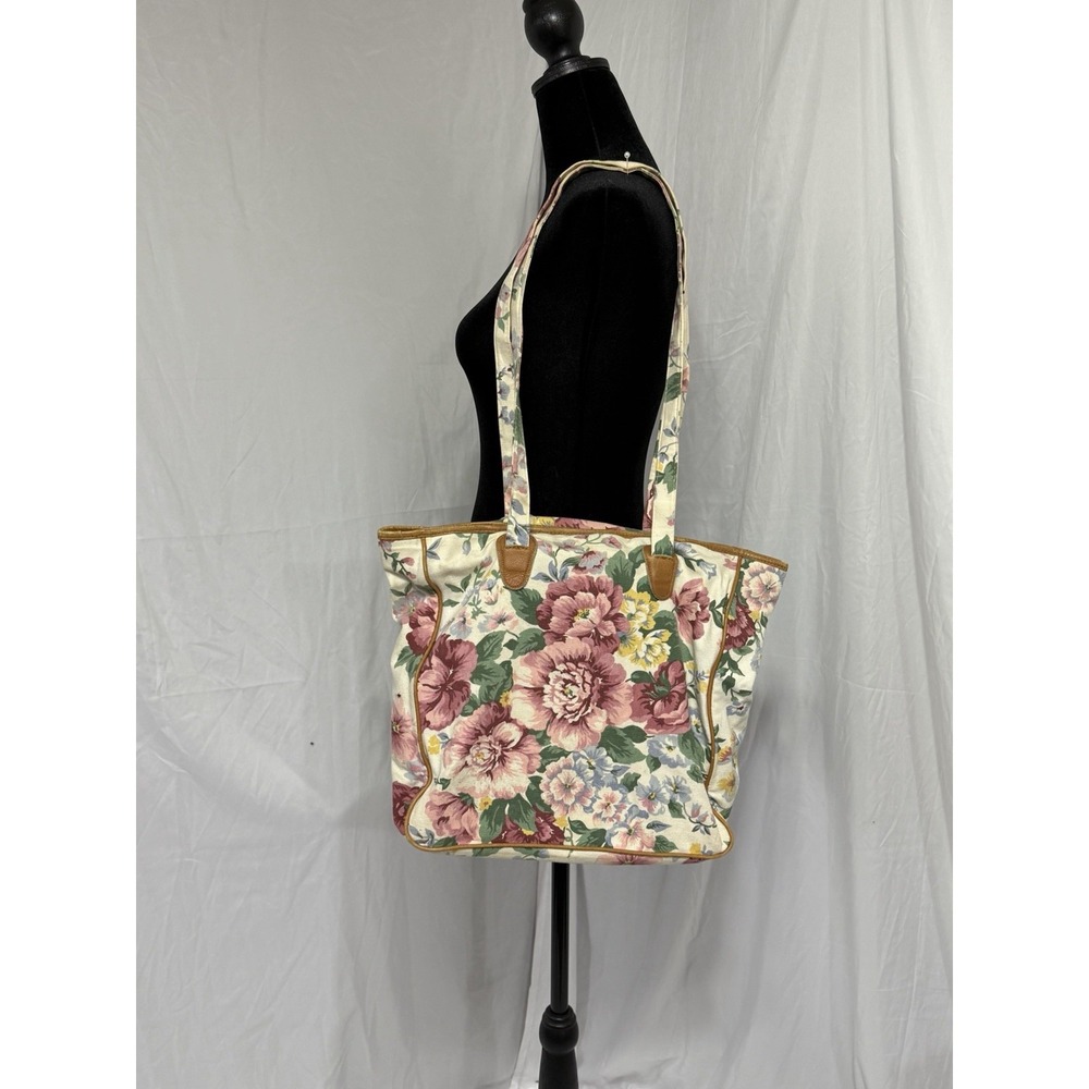 Eddie Bauer Floral Canvas Tote in Cream, Pink and Green